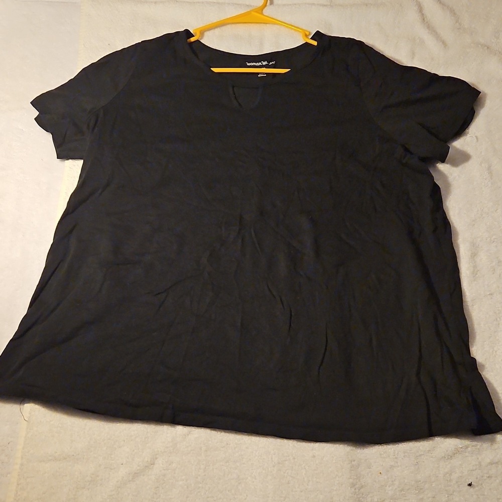 Woman Within Black Round Neck Short Sleeve Plus Size T-Shirt‎ Size 18/20 L